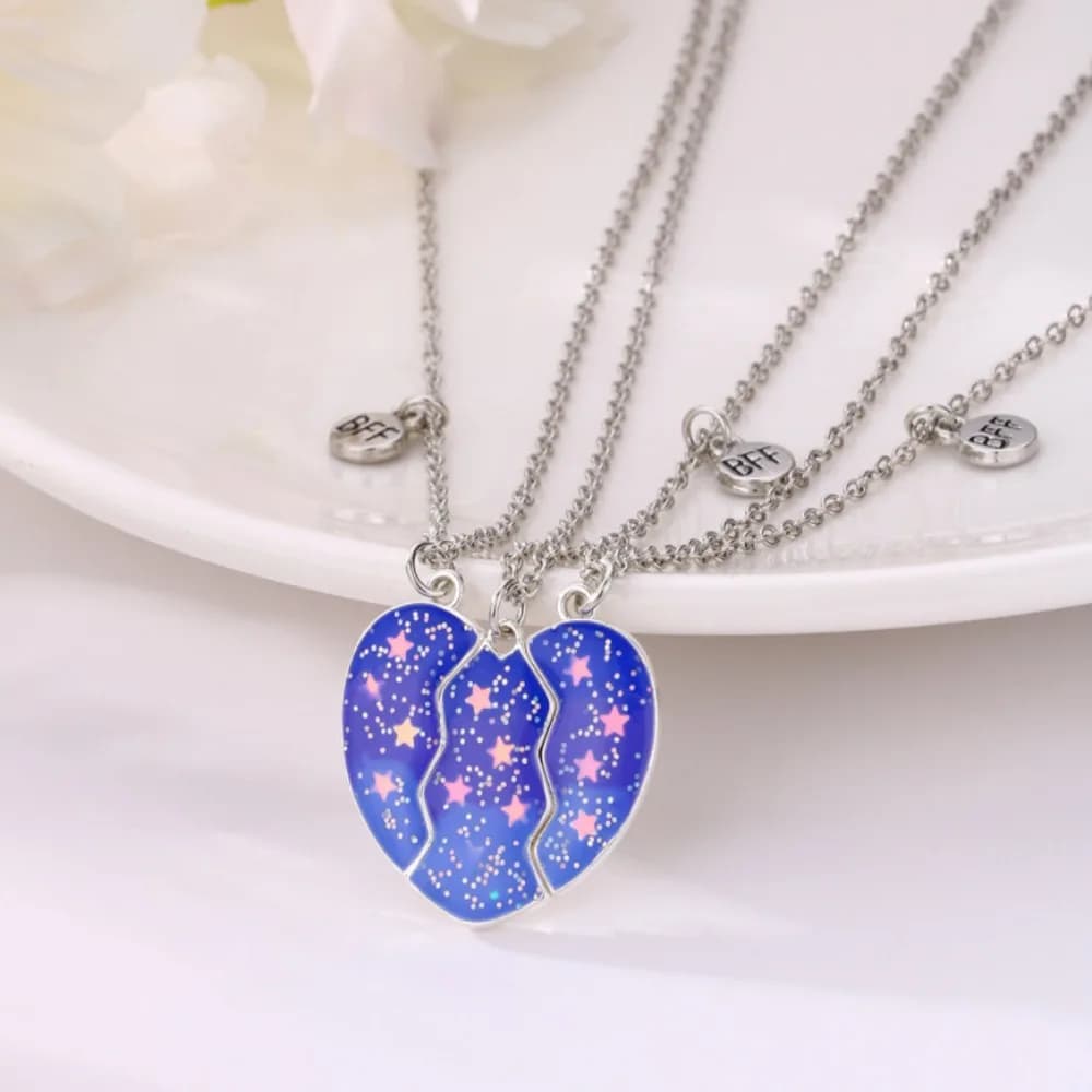 Set di 3 Collane dell'Amicizia con Ciondolo a Cuore, Gioielli in Lega con Cuore Gocciolante, Graziose Collane BFF