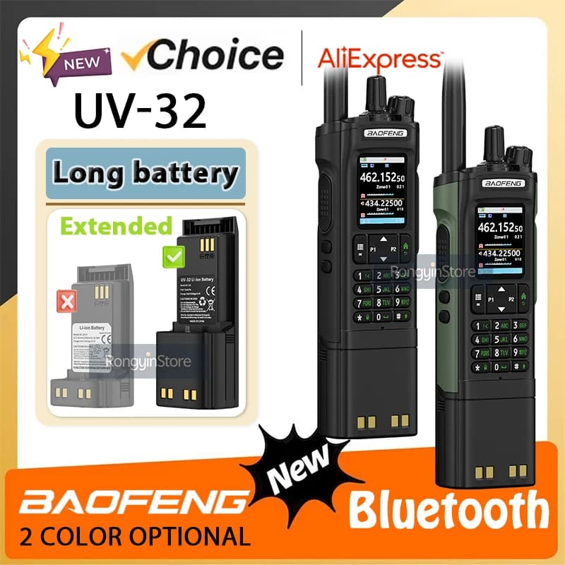 NUOVO Walkie Talkie Baofeng UV-32 con Funzione di Posizionamento GPS, Programmazione Bluetooth a Banda Completa, Radio Bidirezionale con Clip da Cintura