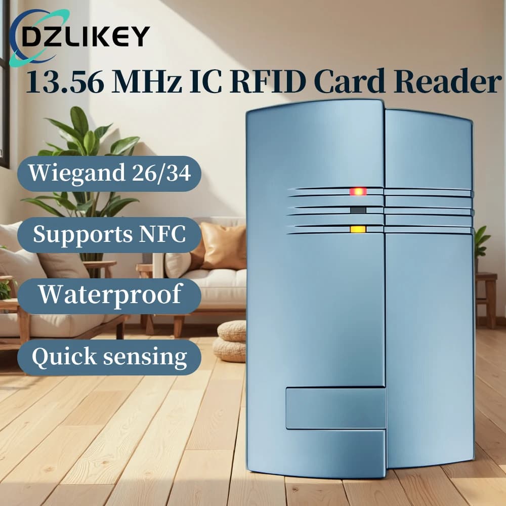 Lettore di Schede RFID Wiegand 26/34 per Controllo Accessi, Supporta Schede IC e NFC, Alloggiamento Impermeabile Verde, Uscita TTL/RS232/RS485