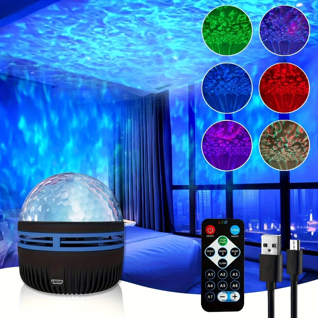 Mini lampada USB per proiezione di ondulazioni d'acqua Atmosfera creativa Luce notturna Proiettore da terra Lampada fotografica per la decorazione natalizia domestica