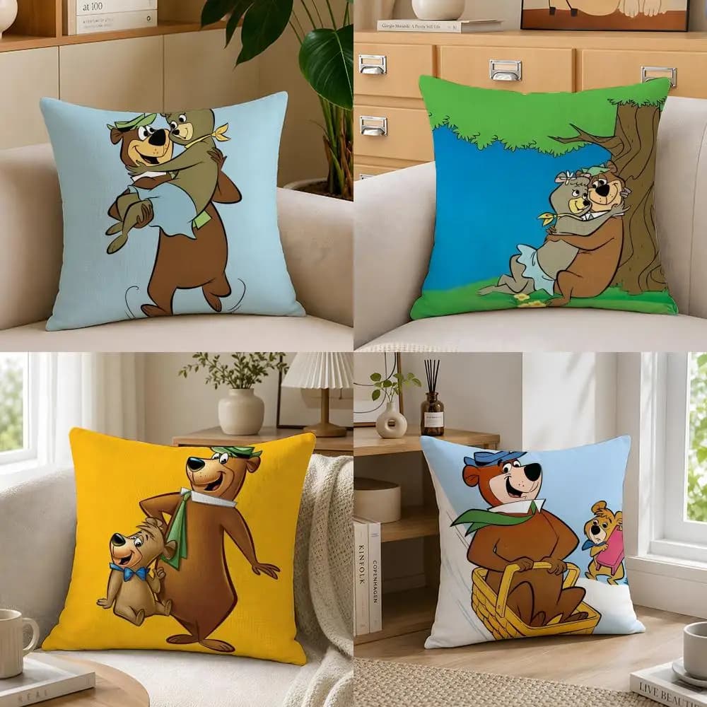 Cartoon Y-Yogi B-Bear Cushion Cover PillowcaseThrow Pillowcase Outdoor Sofa Home Bed Decoration Cushion Cover