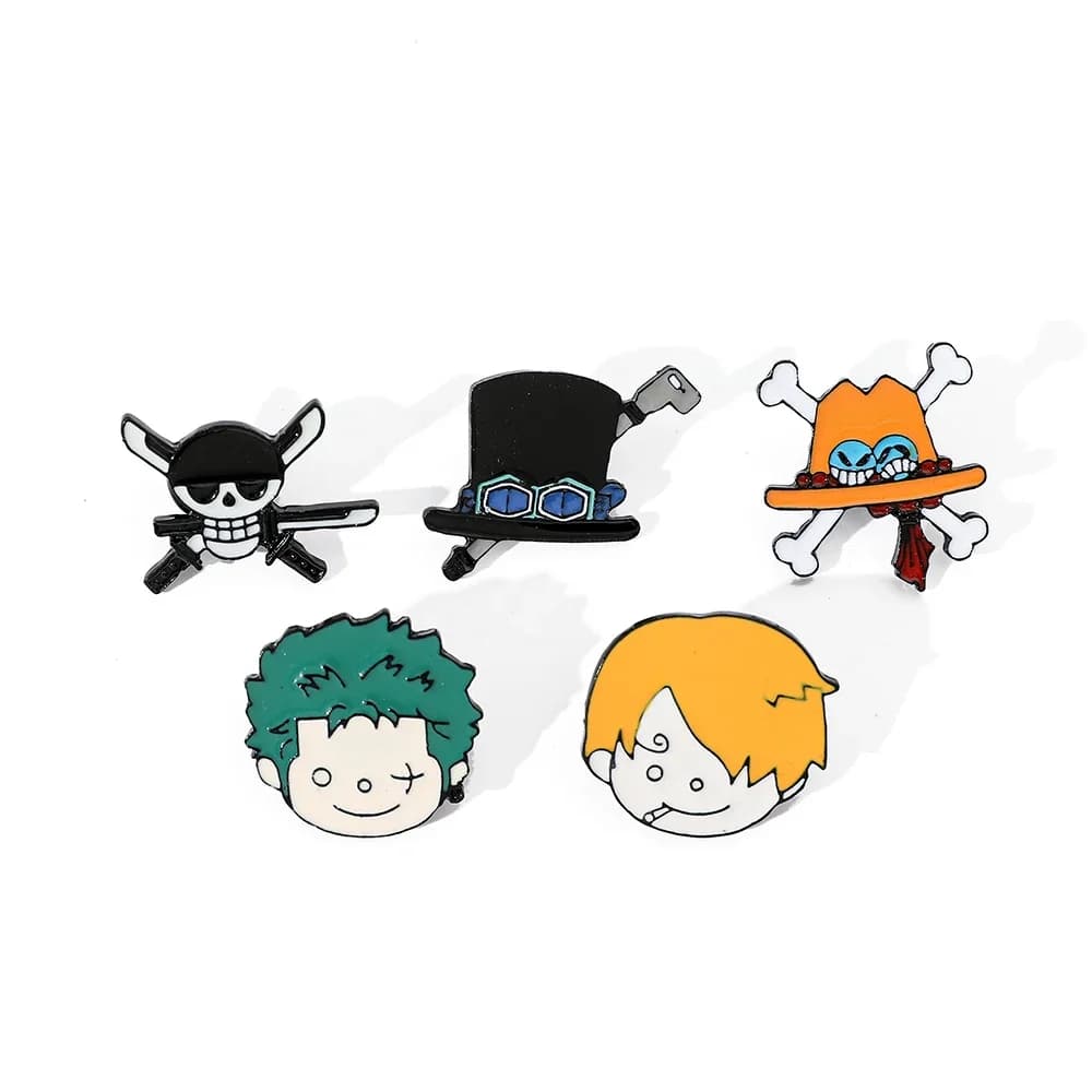 Set di 5 Spille con Personaggi dei Cartoni Animati, Roronoa Zoro e Sanji, Badge in Metallo Smaltato per Zaini e Vestiti, Accessori Regalo