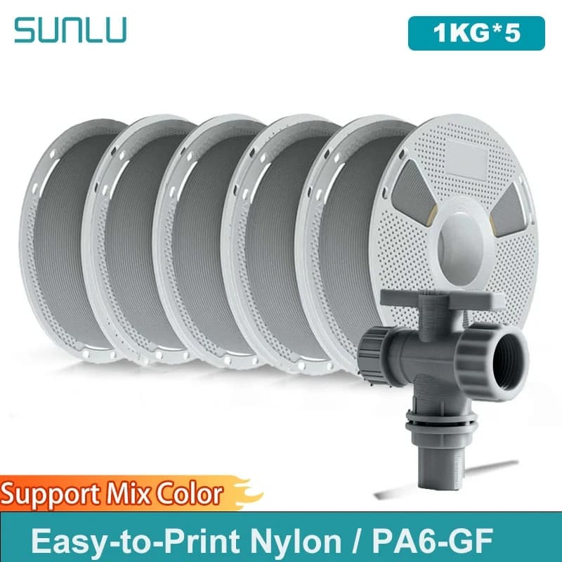 SUNLU 5KG Filamento in nylon/PA6-GF facile da stampare Filamento per stampante 3D resistente al calore Filamento 3D senza screpolature Filamento 3D senza ingranaggi