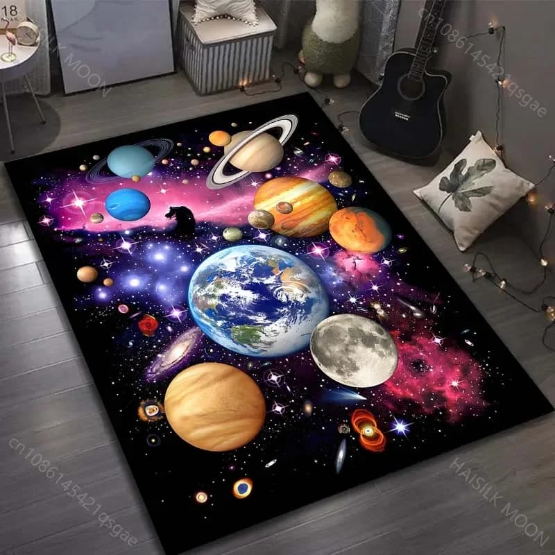 Crystal velvet carpet1PC Universe Planet Solar System Print Carpet for Living Room Bedroom Sofa Doormat Decor Area Rug Non-slip