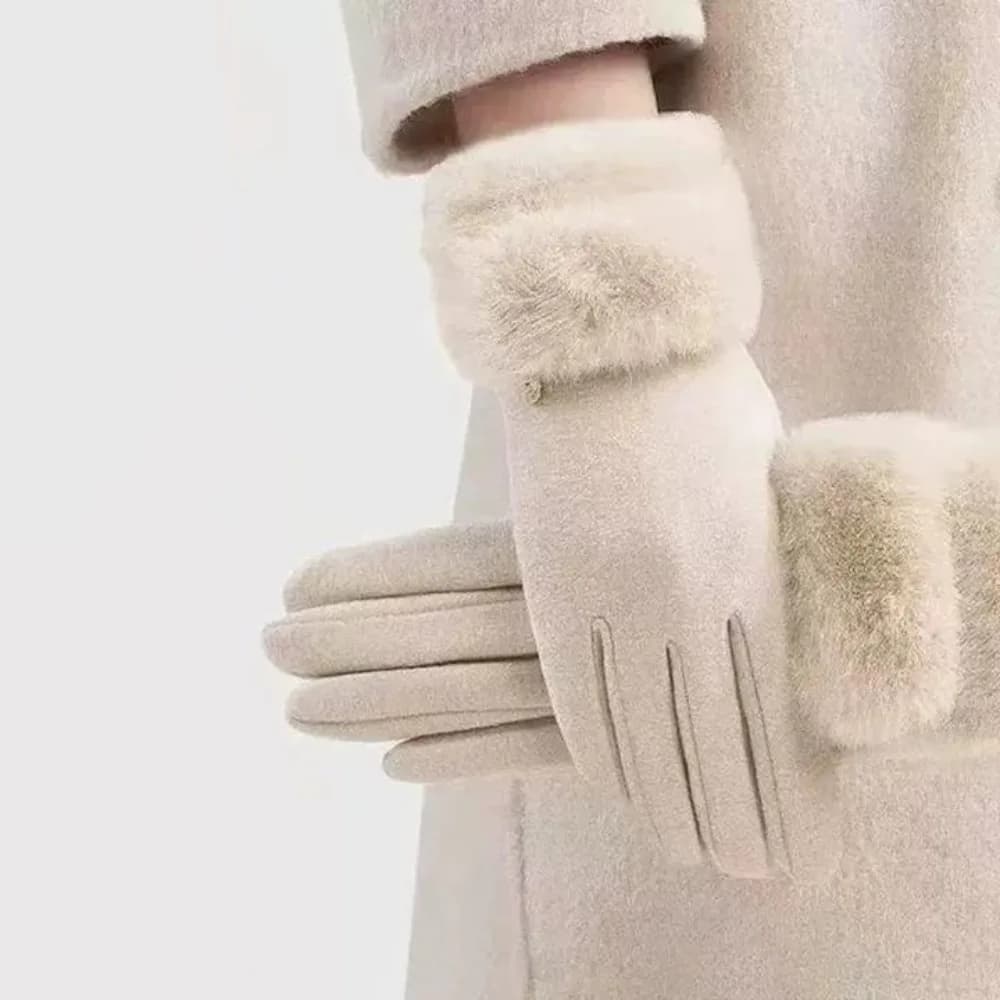 Fashionable Solid Color Suede Leather Gloves Bike Gloves touch screen windproof Cycling Gloves warm and comfortable with whole fingers for girls