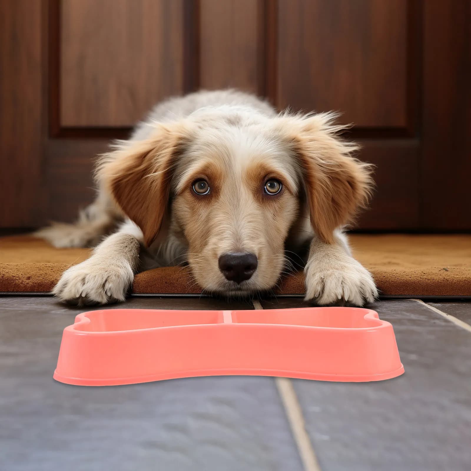 Ciotola per Animali Domestici a Doppio Scomparto in Plastica, Piatto per Cani e Gatti Anti-Rovesciamento con Base Stabile e Superficie Liscia per Uso Interno, Cibo per Cuccioli e Gattini