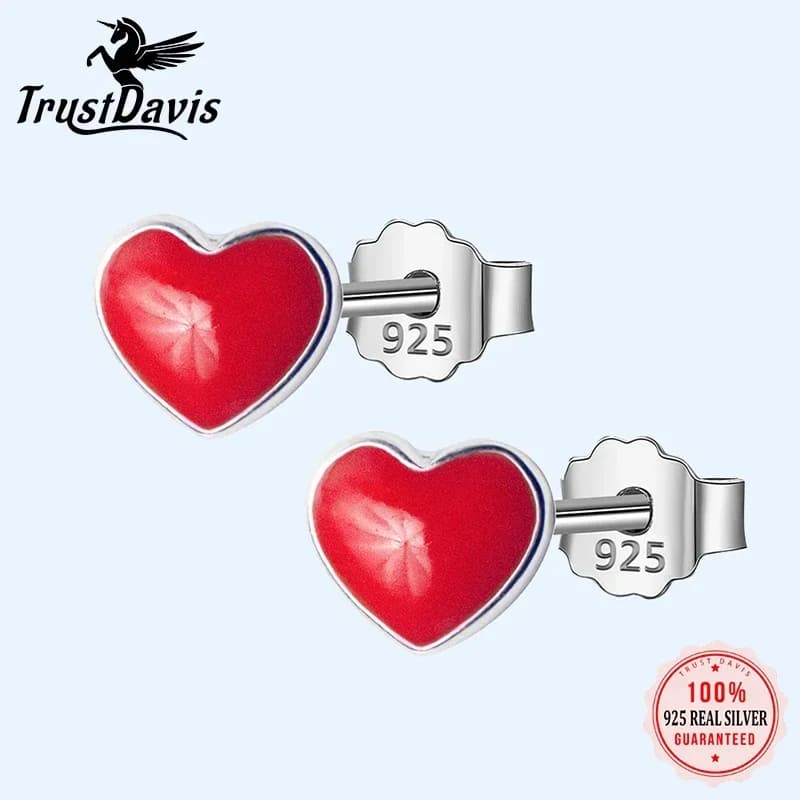 Trusta 100% 925 Sterling Silver Gioielli da donna Piccoli impronte di amore rosso 5mmX6mm Orecchini con perno per figlia Ragazze Adolescenti Lady DS122