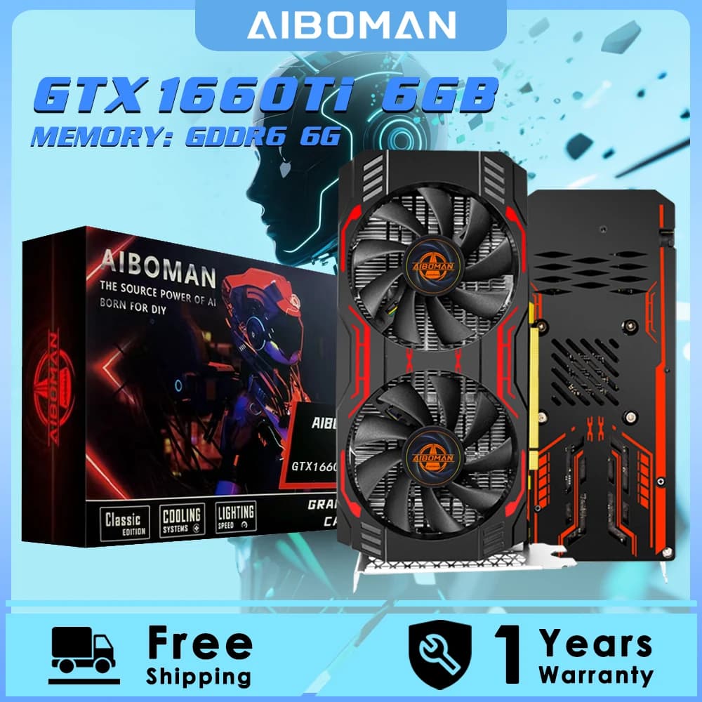 Video card AIBOMAN GTX1660Ti 6GB GDDR6 192Bit 1530MHz GPU PCI-E 3.0 HDMI DP DVI Gaming graphics cards with output