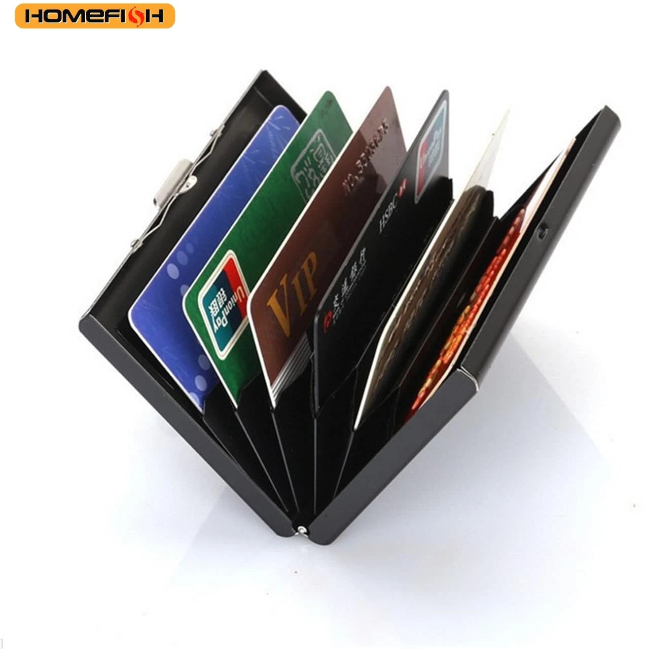 Stainless Steel Visitor Card Holder with HOMEFISH RFID Block - Metal Sotile Case for Identity Cards with 6 Parts