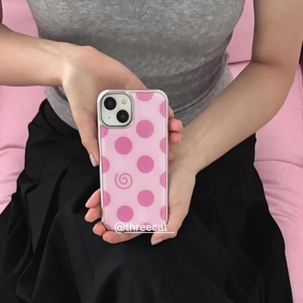 Corea Ins Viola Rosa Grande Punto Onda Rotonda Elemento Cassa Del Telefono Per iPhone 17 16 15 14Pro Max 11 12 13 78PLUS XR Anti Caduta copertura