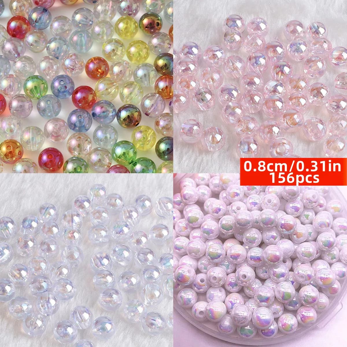 Perline rotonde trasparenti di colore AB da 8 mm, 156 pezzi, colori misti casualmente, in acrilico, per la creazione di gioielli, braccialetti, collane