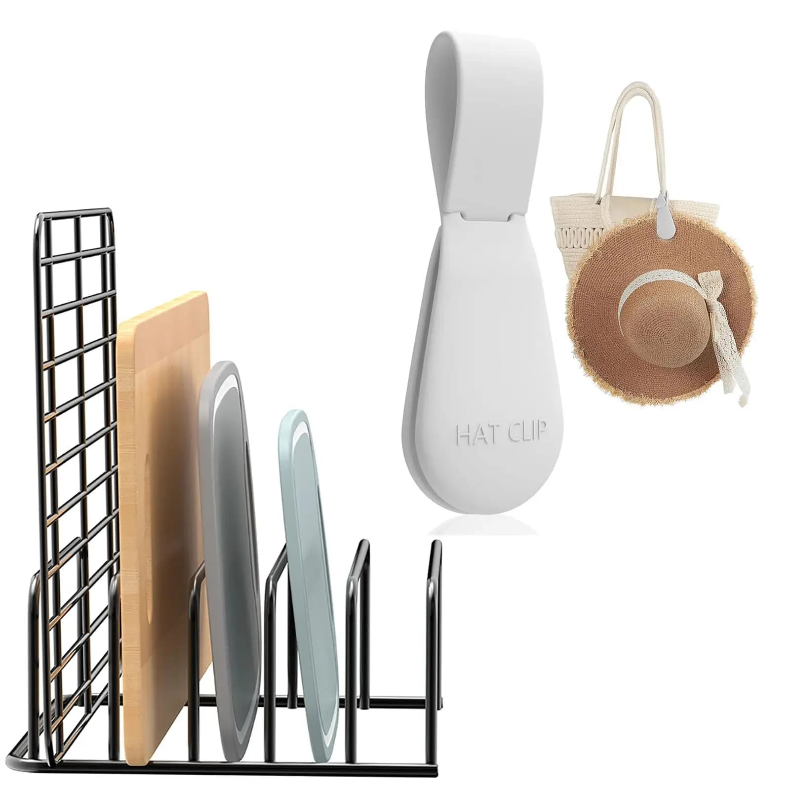 Confezione da 2 supporti per taglieri da cucina con 1 clip grigio chiaro per fissaggio borsa