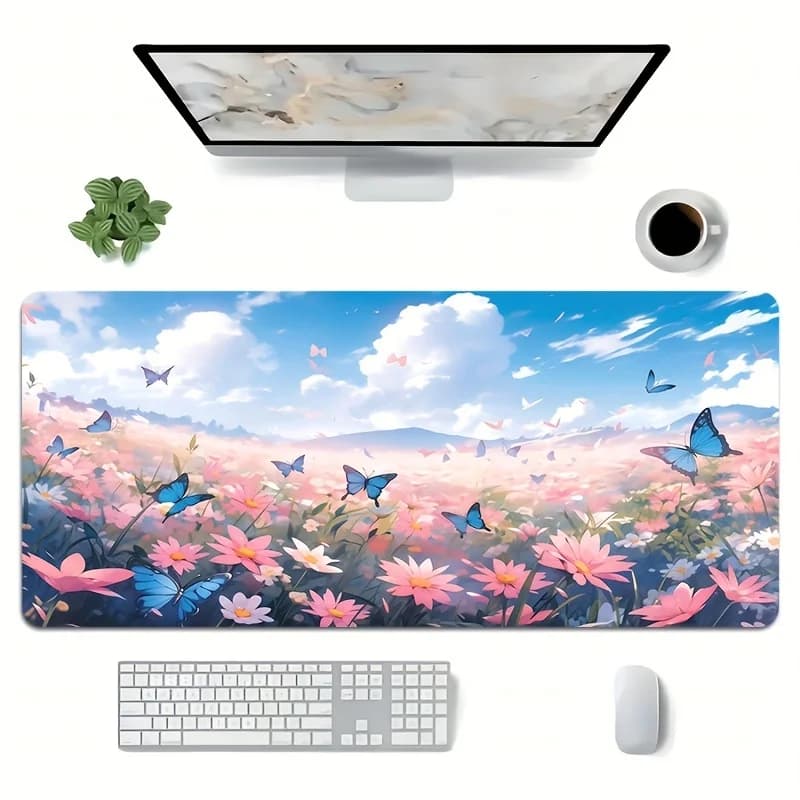 Tappetino per Mouse da Gaming con Grandi Motivi Floreali e Farfalle, Base Antiscivolo in Gomma per Ufficio e Casa