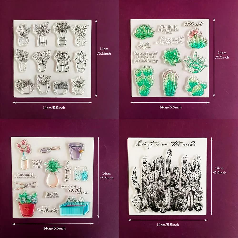 Flowers Plant & Cactus Clear Stamps Set, Handmade for Card Making, Scrapbooking, Journaling, DIY Crafts