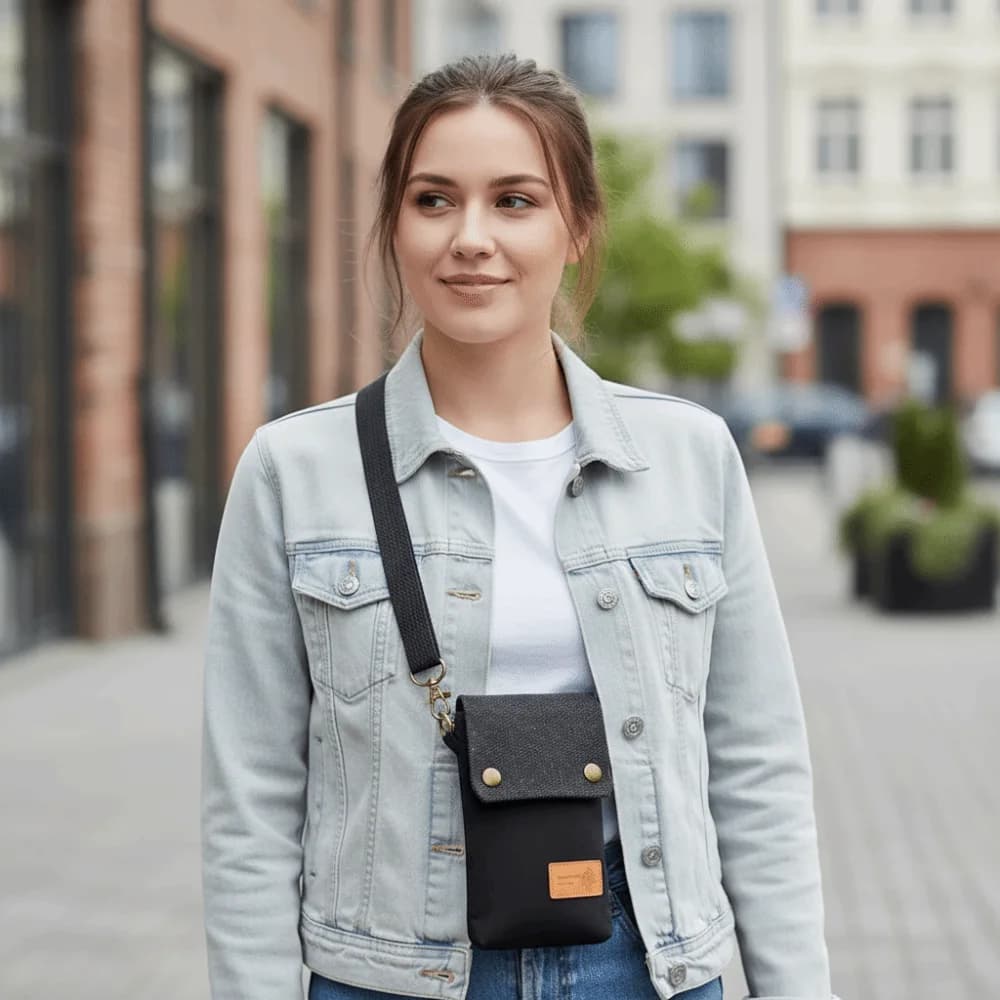 Canvas Solid Color Mini Mobile Phone Bag Vertical Shoulder Canvas Light Shoulder Bag 3 Layer Solid Color
