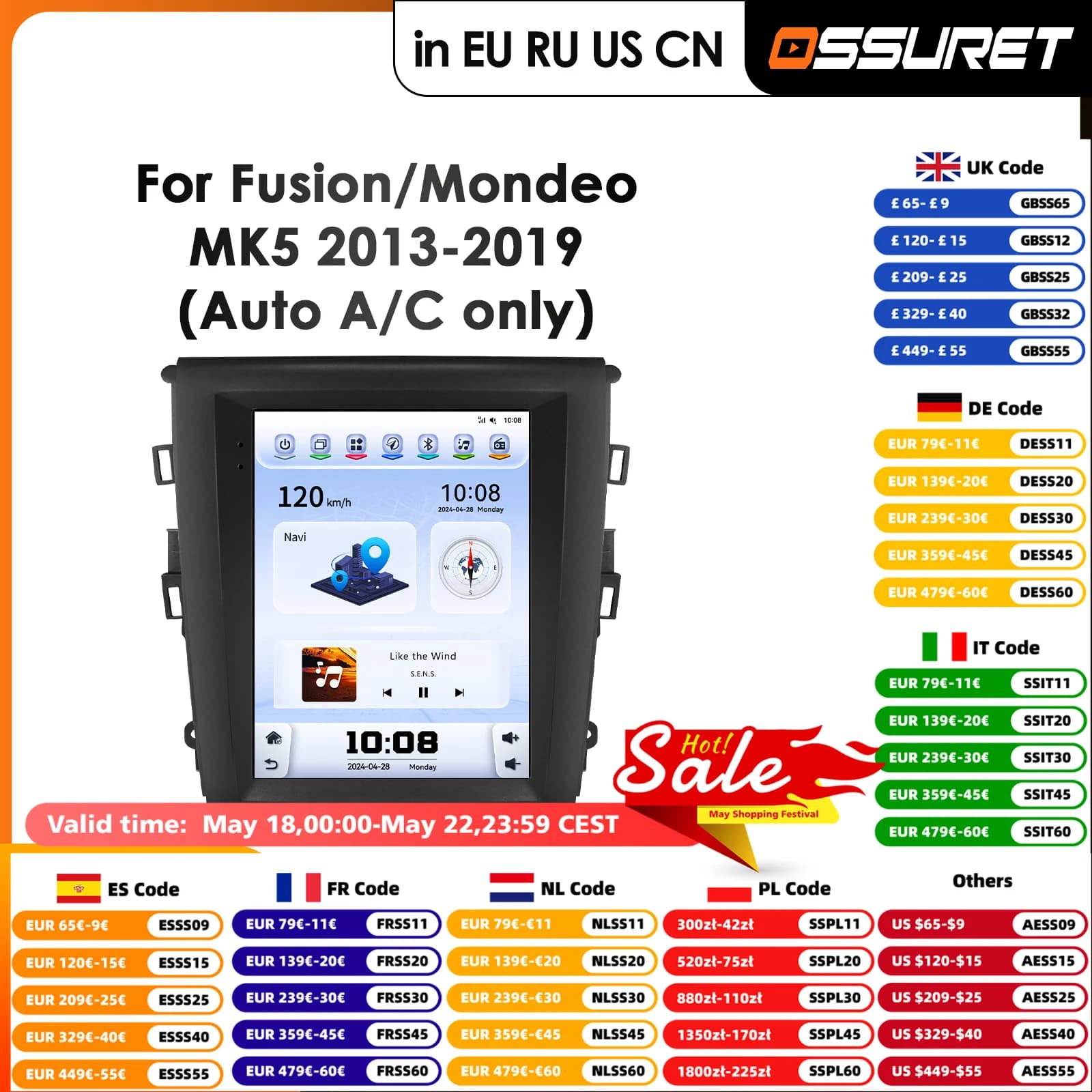 OSSURET 9.7'' 6115 Autoradio Android con Lettore Multimediale Video per Ford Fusion/Mondeo MK5 2013-2019, AutoRadio con Carplay e GPS