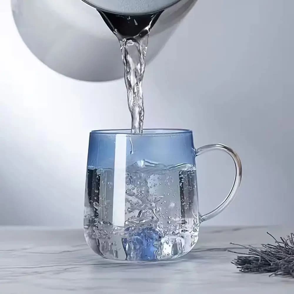 Tazze in Vetro Sfumato con Manico, Bicchieri per Acqua Ispessiti a Strato Singolo, Trasparenti per Uso Quotidiano in Casa e Ufficio