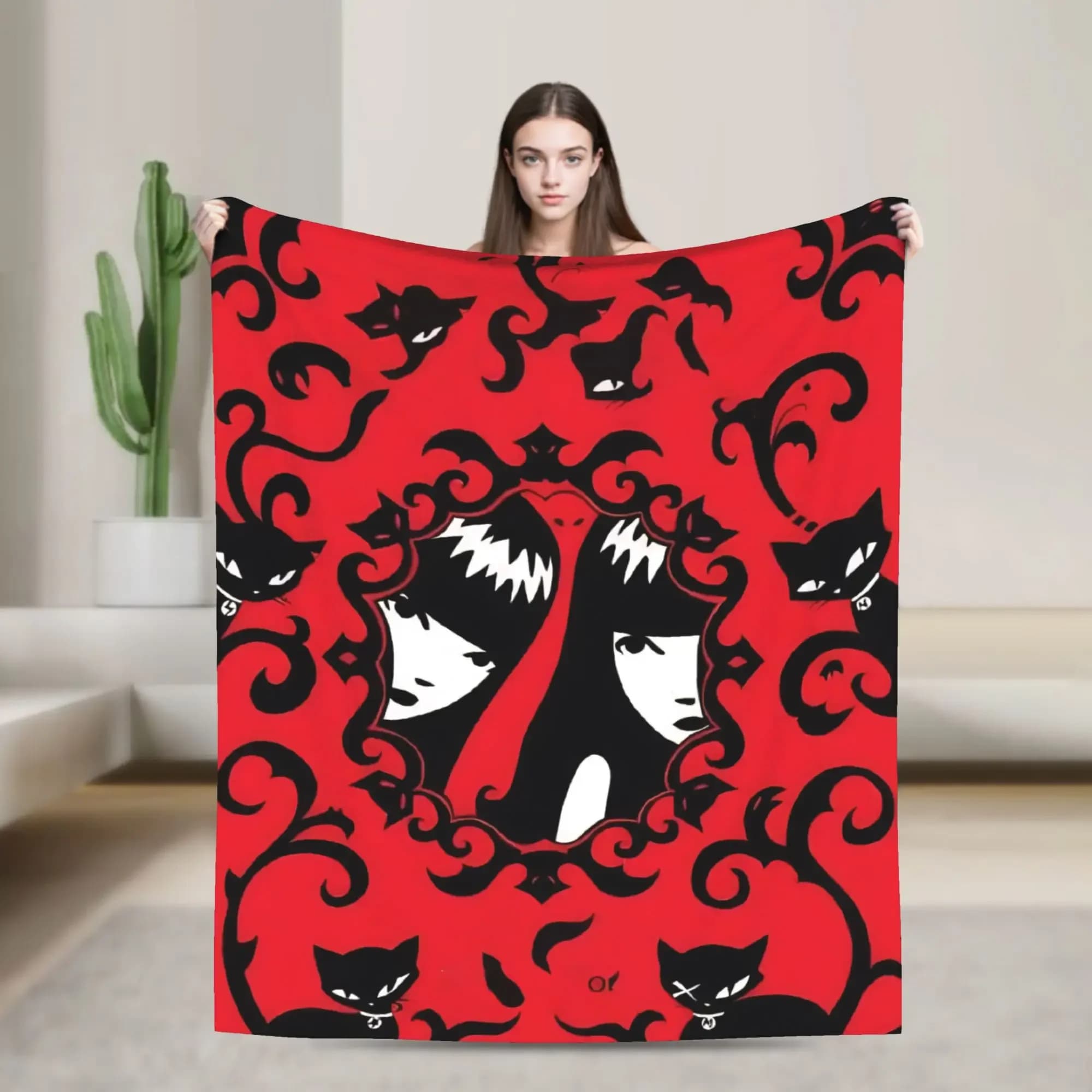 Coperte in lana con stampa divertente E-Emily the Strange, coperte creative per divano, letto e salotto, 200x150 cm.