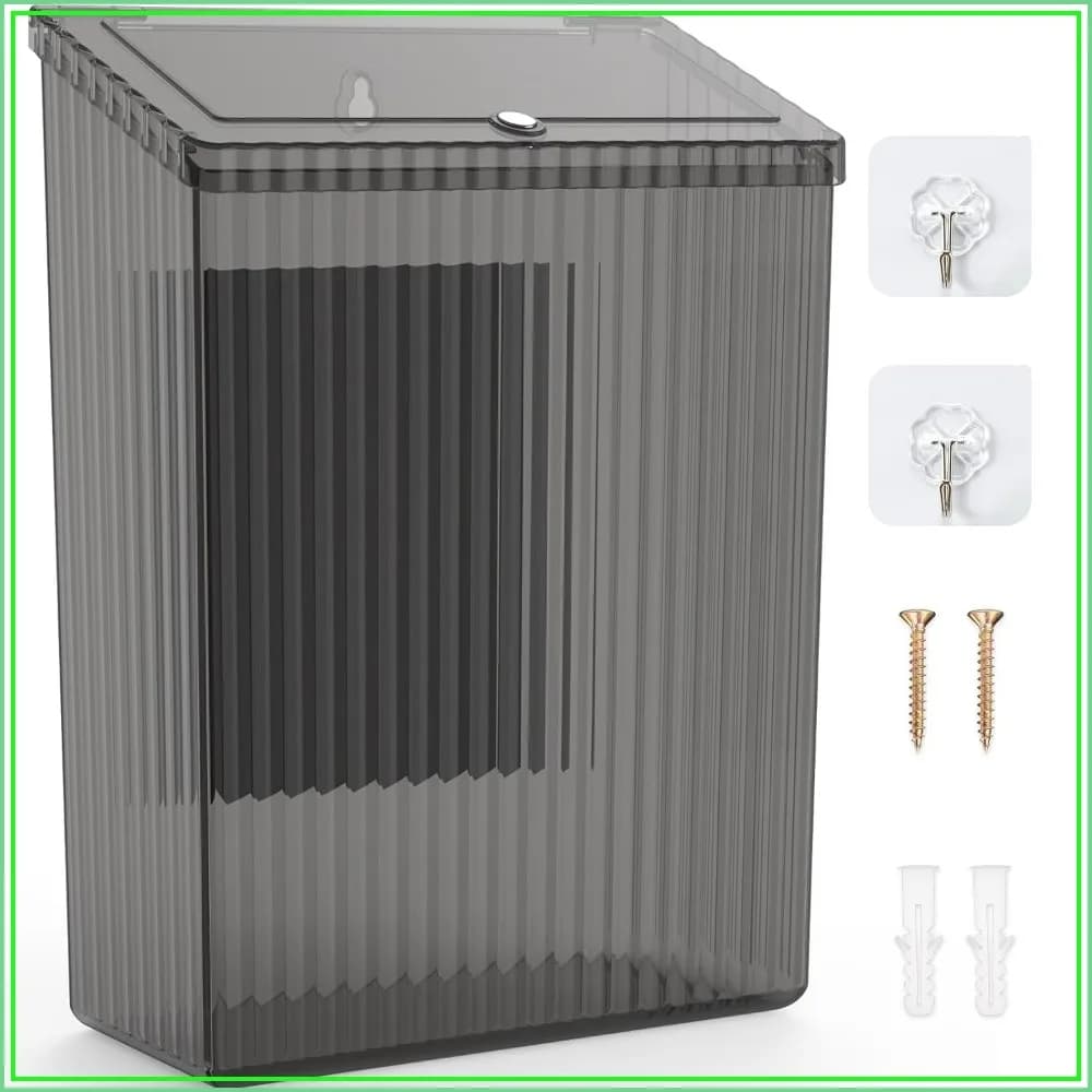 Magnetic Slim Trash Can with Lid, Transparent Wastebasket for Kitchen, Bathroom, Laundry Room, Black