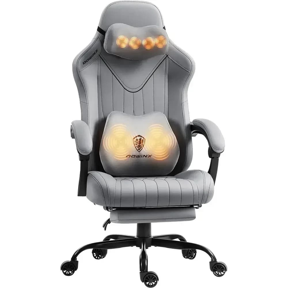 Sedia Ergonomica Reclinabile con Massaggio Shiatsu e Supporto Lombare per Gaming e Ufficio (Grigia)