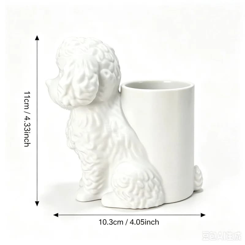 Cute 3D Printed Poodle Dog Pen Holder Curly Fur Puppy Makeup Brush Organizer Creative Desk Storage Box Pet Lover Gift