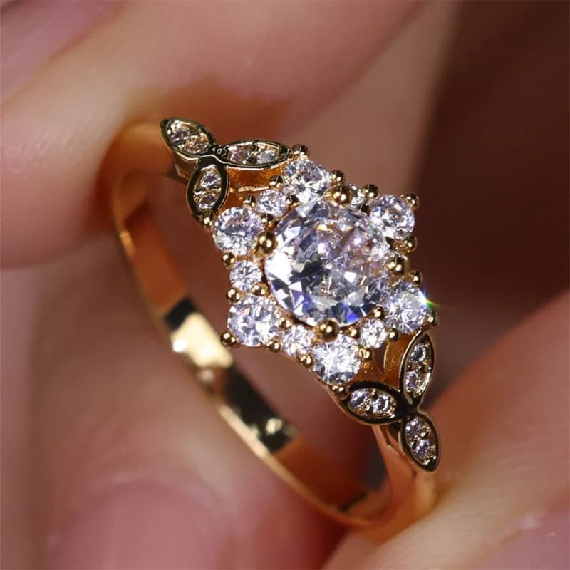 European and American New Full Diamond Zircon Flower Leaf Ring, Simple and Niche, Light Luxury Jewelry and Accessories Wholesale