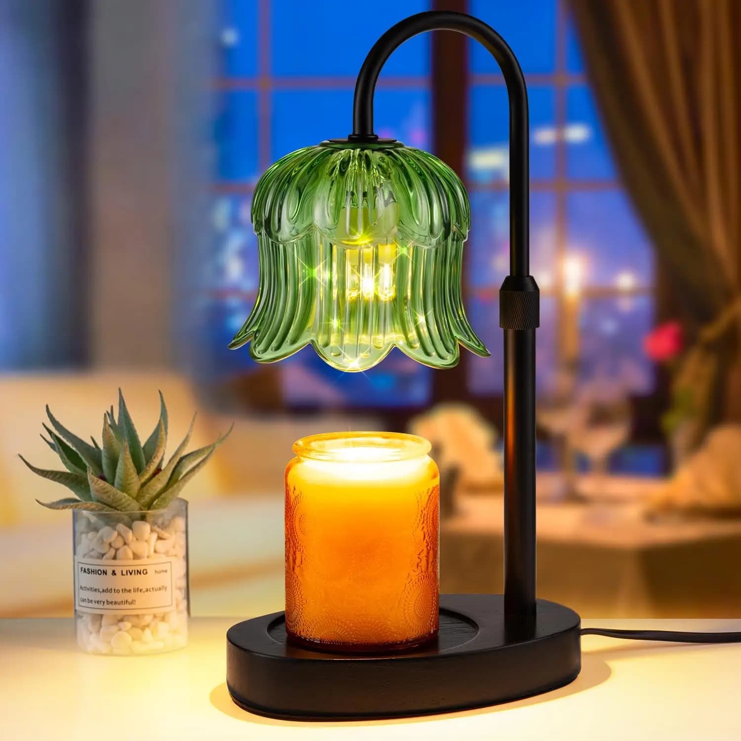 Flower Shape Scald Lamp with Timer, Adjustable Height and Dimmable Light for Candles in Vase, Flameless Heating