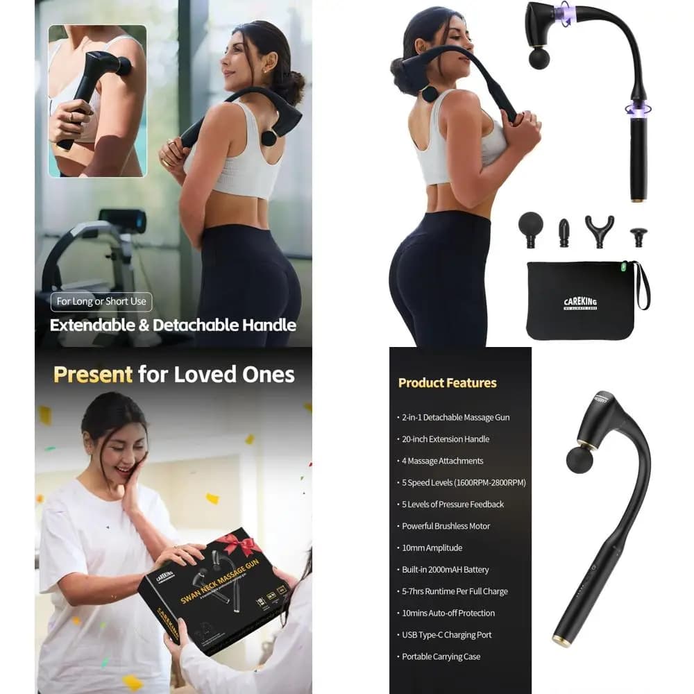Stackable Percussion Massage Gun with Extensible Handle for Deep Muscle Lift and Pain Reduction