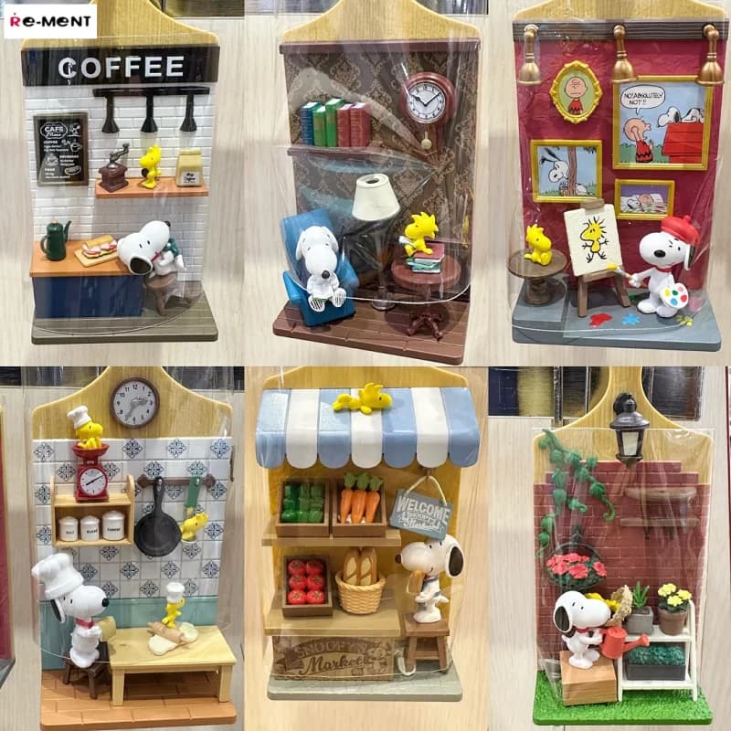 Re-Ment Peanuts Snoopy Miniature Scene Blind Box - Pendant from Wall to Tagliere Shape, Figurine for Role Games, Mini Diorama Set Daily Life