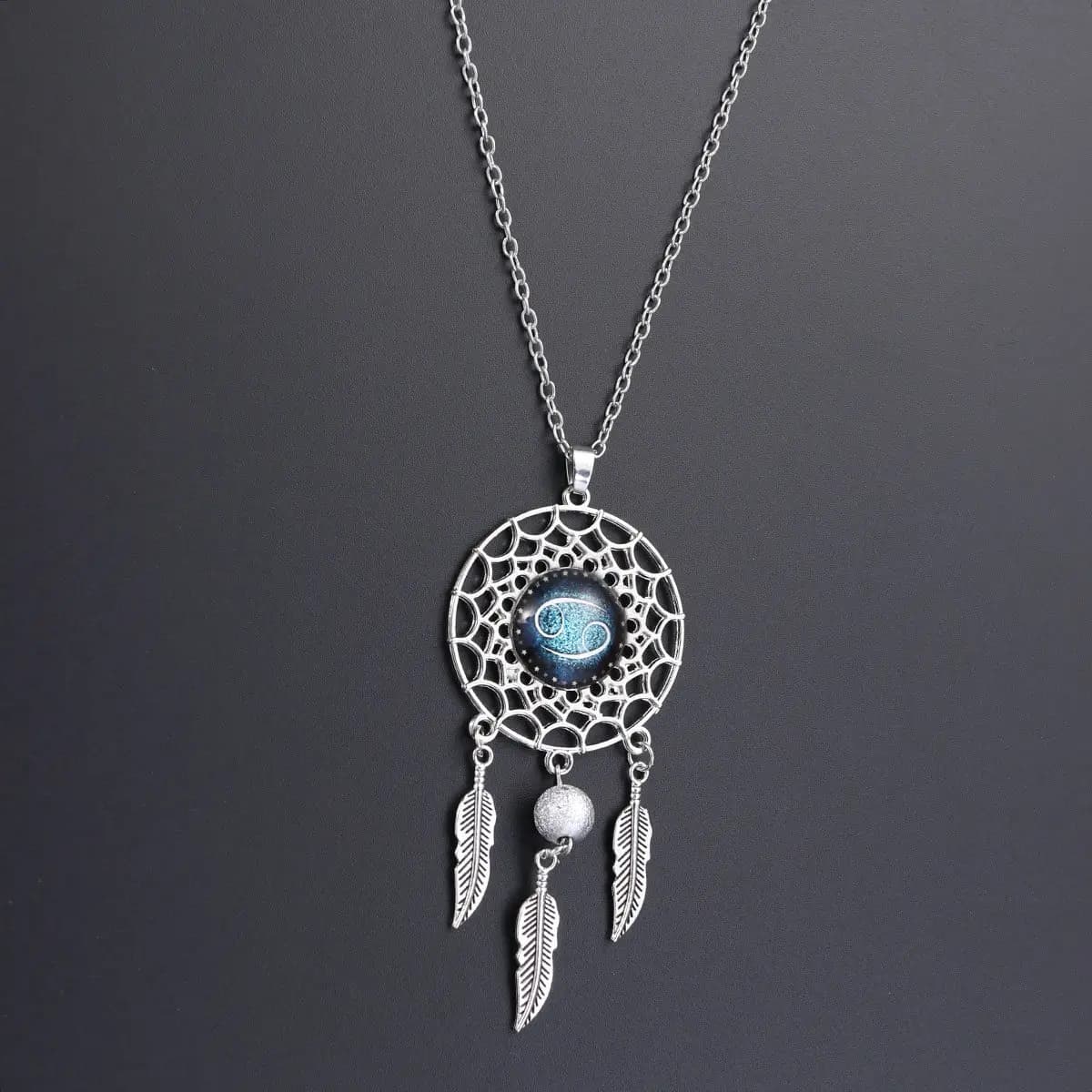 Cancer Zodiac Necklace Dream Catcher Pendant Bohemian Tassel Bead Chain Women Wedding Birthday Party Jewelry