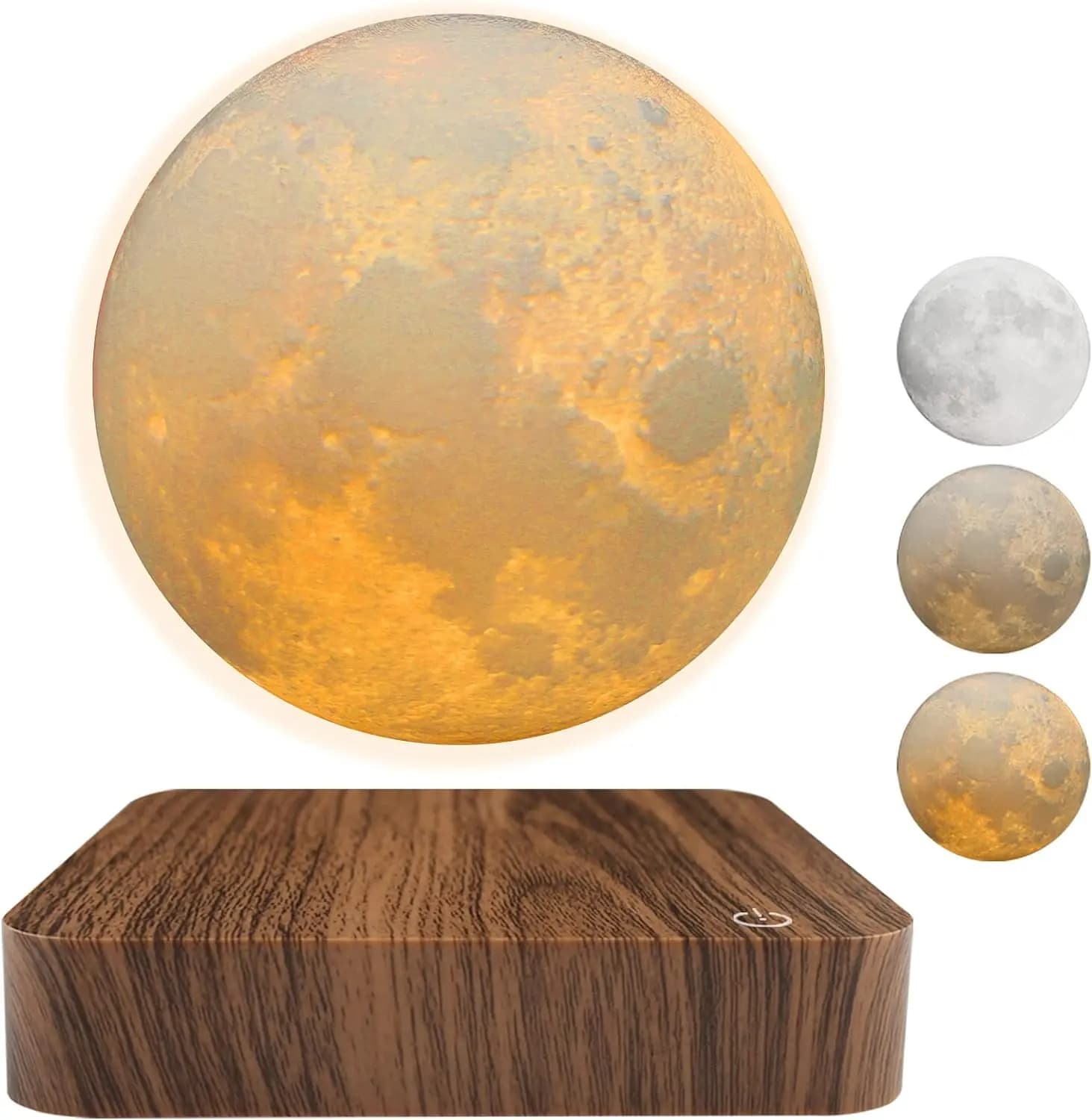 Luce notturna galleggiante magnetica con luna levitante, lampada a LED stampata in 3D da tavolo creativa con base in legno per la casa della camera da letto dell'ufficio regalo