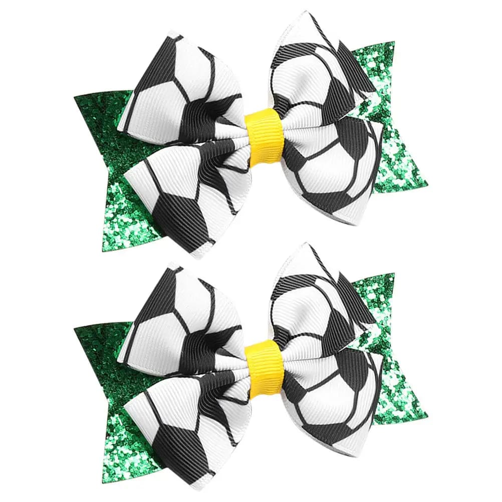 2 fermagli per capelli con fiocco da calcio per ragazze, colori classici, accessori per capelli leggeri e carini per feste sportive, matrimoni, balli di fine anno, lauree