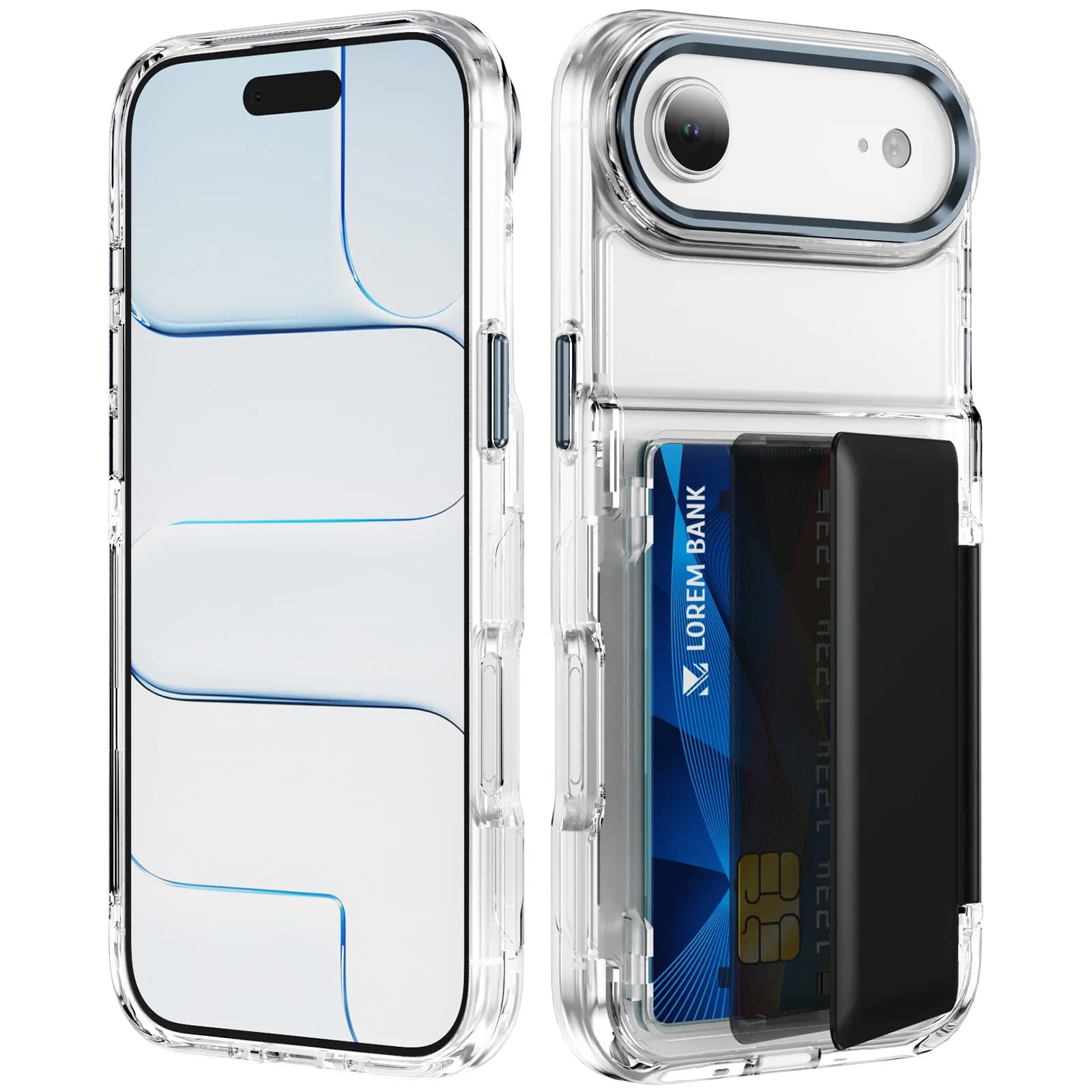 Custodia Trasparente Anti-RFID per iPhone Air, Robusta con Supporto e Slot per Carte, Antiurto