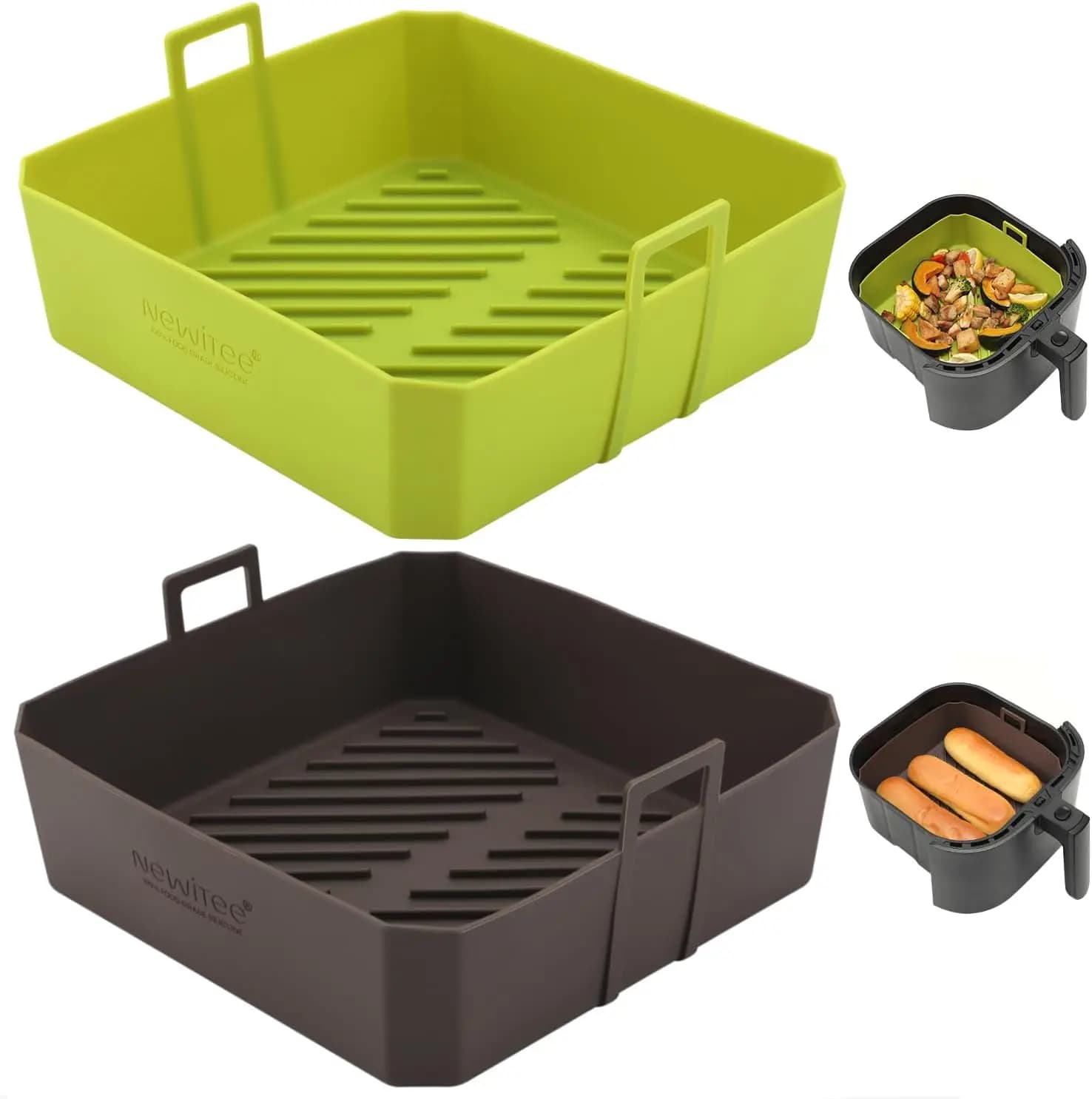 5QT square air frying machine, reusable silicone basket with handle, platinum-free upgrade without BPA, 2 pack