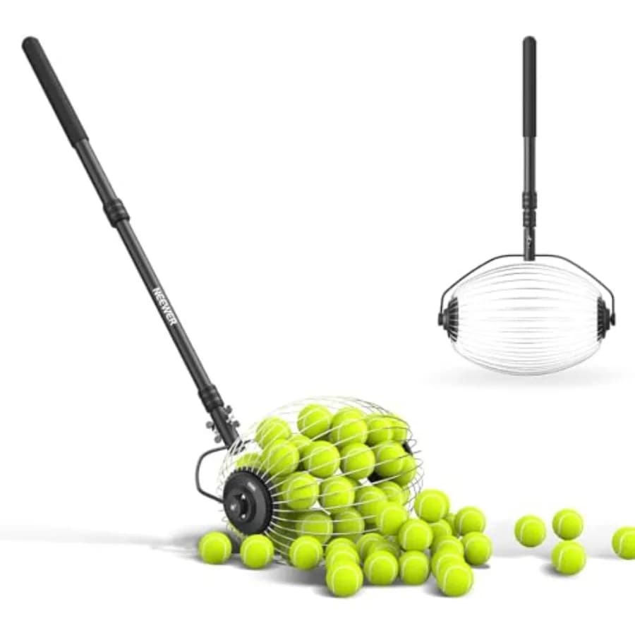Rullo raccoglipalline da tennis e pickleball per campi esterni, in plastica resistente, nero con dettagli gialli, design ergonomico senza piegature