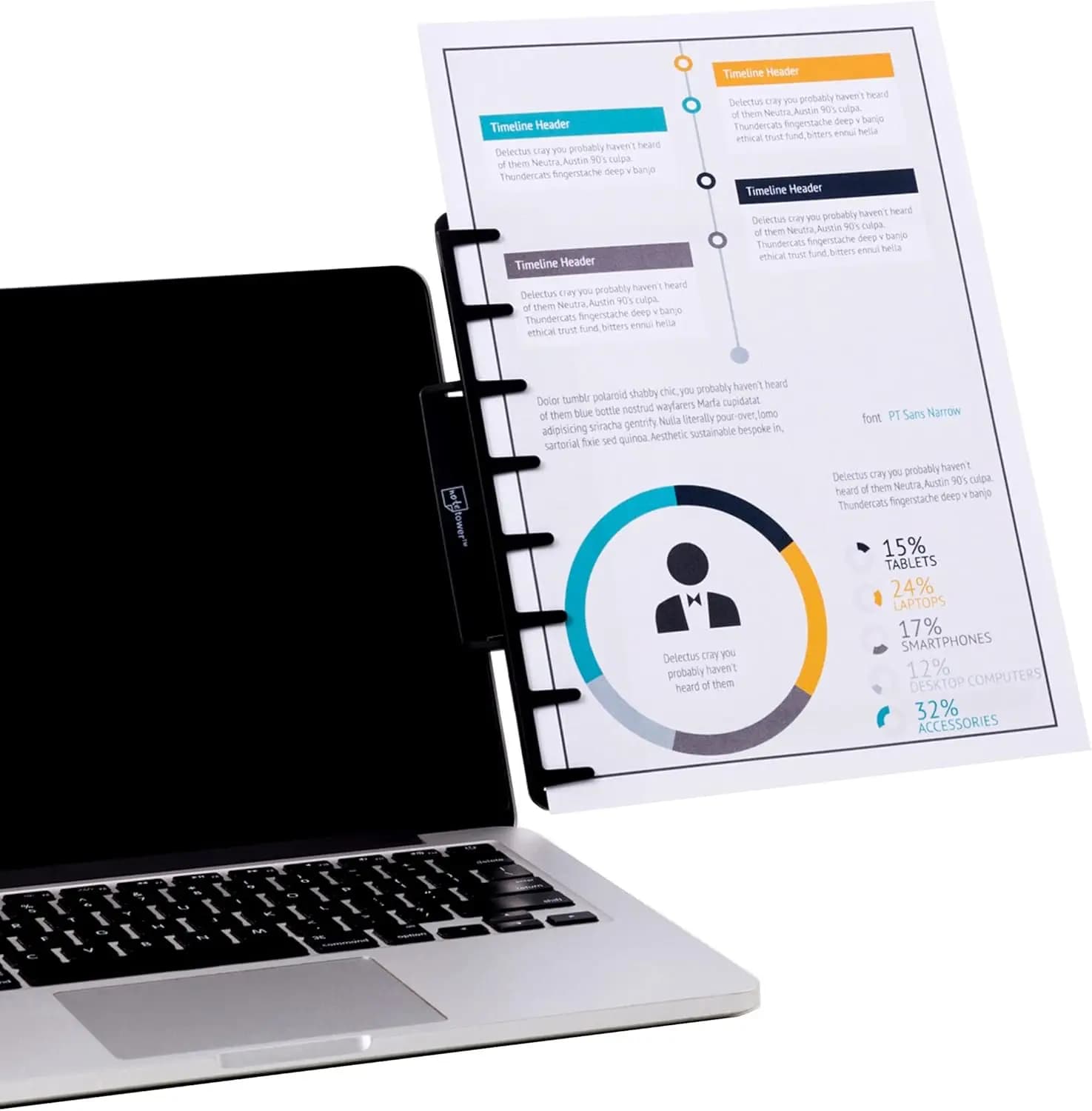 Supporto per Monitor e Documenti per la Digitazione | Clip per fissare a laptop e schermi desktop | Riduce l'affaticamento di occhi e collo | Supporto Portatile Nero