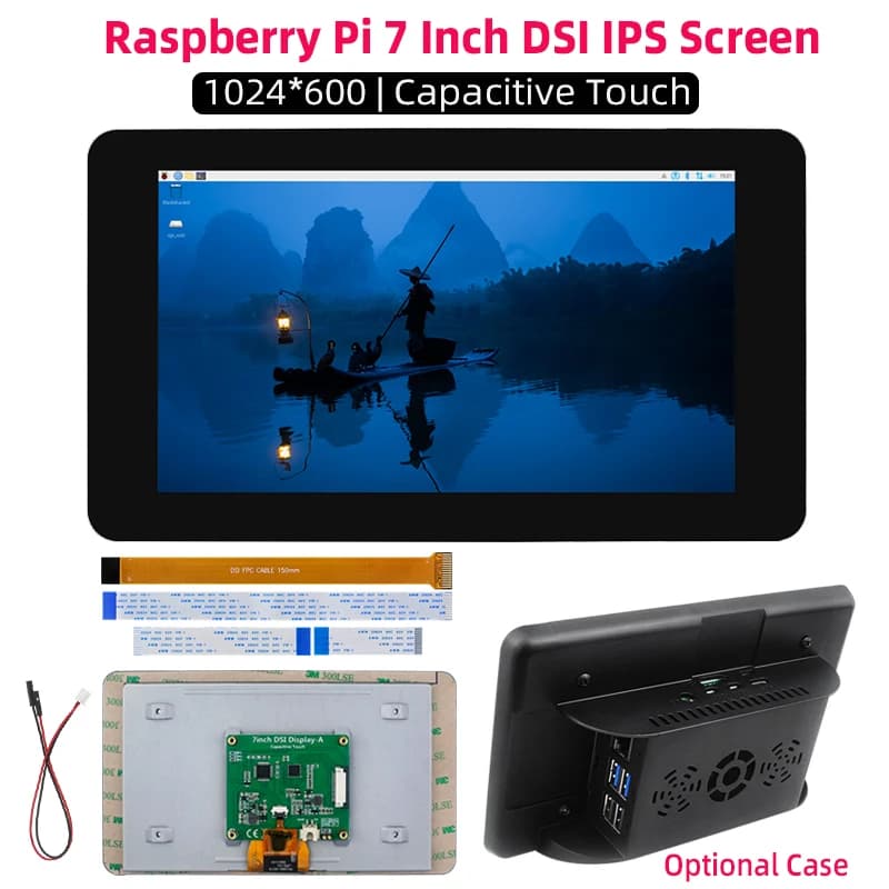 Raspberry Pi 7 inch DSI 1024*600 IPS capacitive touch screen display for RPI 5 4B 3B + 3B Zero ABS housing Pi 5 optional
