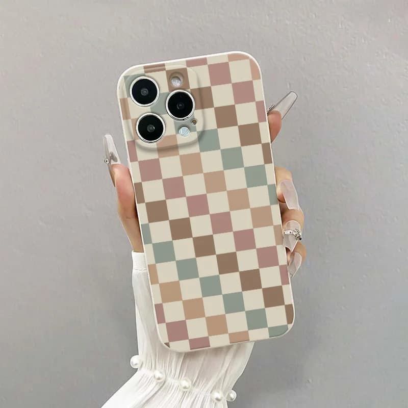 White checkered pattern phone case suitable for iPhone 17 16 15 14 13 12 11 Pro/Max/Plus anti drop and shockproof back cover