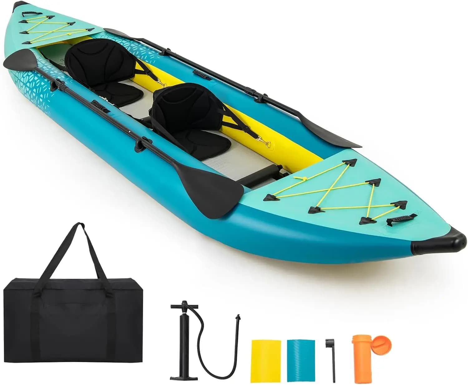 Kayak, 12.5 piedi, 507 libbre, Kayak Tandem con 2 pagaie in alluminio, 2 sedili imbottiti, poggiapiedi, 2 mobili da esterno