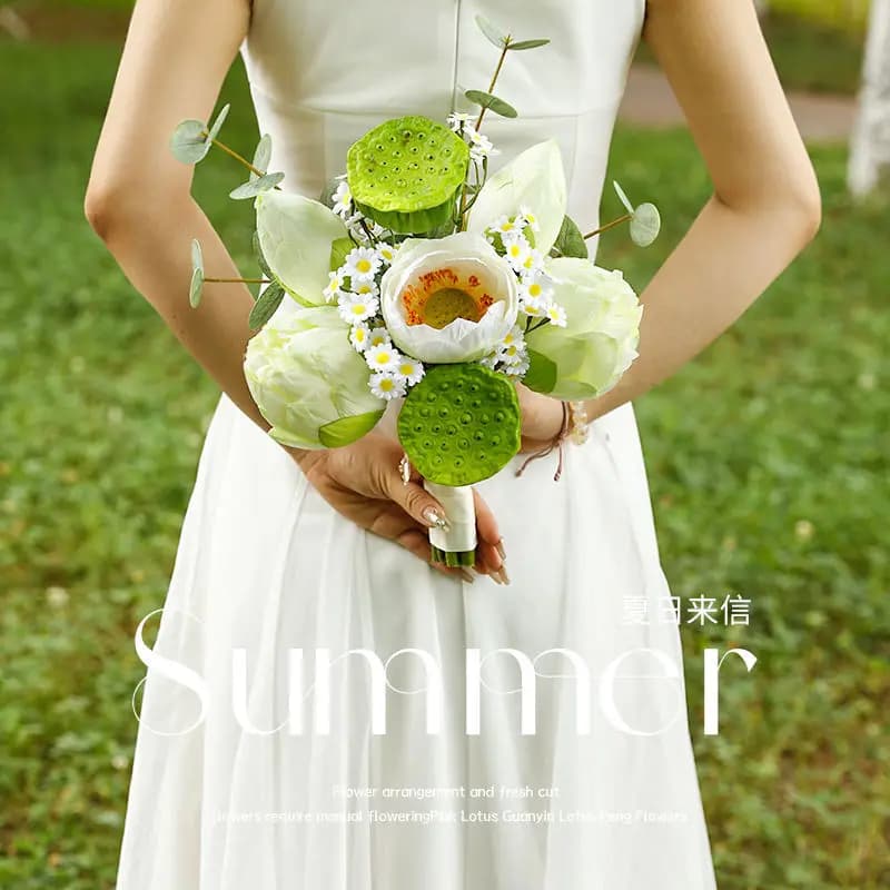Pink white Simulated Lotus Flowers Holding Flowers. Lotus Leaf and Lotus Seed Fake Flower Bouquet. Flower Arrangement Art.