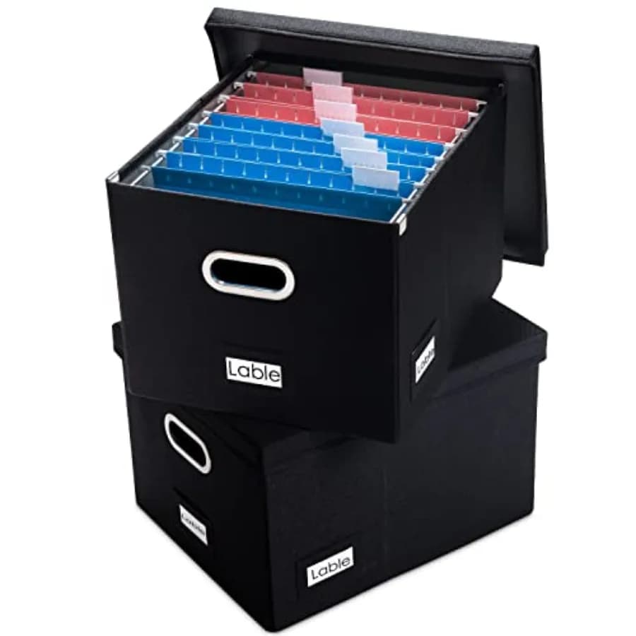 Set di 2 Scatole Organizzatrici per Documenti - Contenitori Decorativi Pieghevoli in Lino con Coperchi per Archiviazione e Organizzazione Ufficio