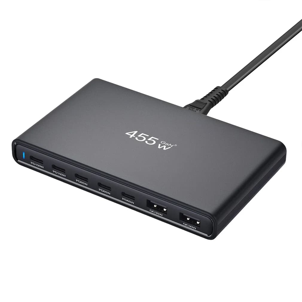New 455W GaN Desktop Charger Ultra-Slim Multi-Port Fast Charging Station Adapters for Phones And Tablets Dropshipping Wholesale