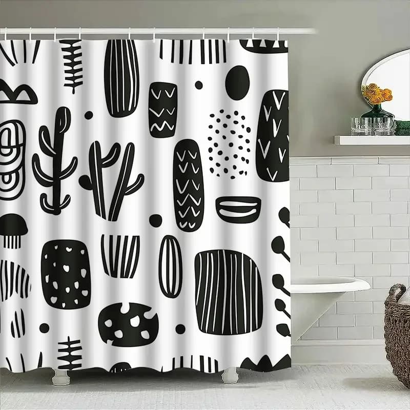 Accessori decorativi per la casa con tenda da doccia per bagno moderna geometrica bianca nera per bagni