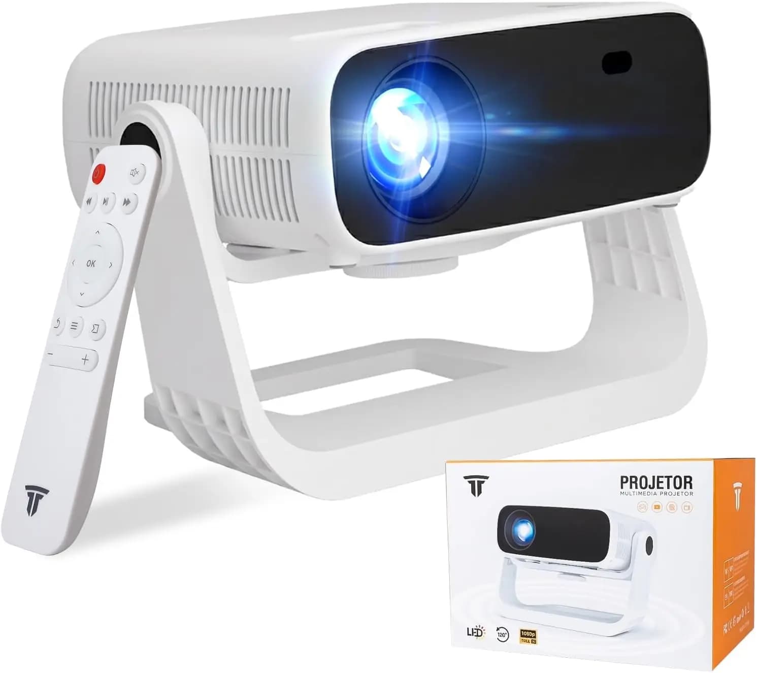 Proiettore Smart Android TV 240 ANSI 1080P/4K con Correzione Automatica Keystone, WiFi 6, Bluetooth 5.0, Mini Proiettore Portatile per Home Cinema