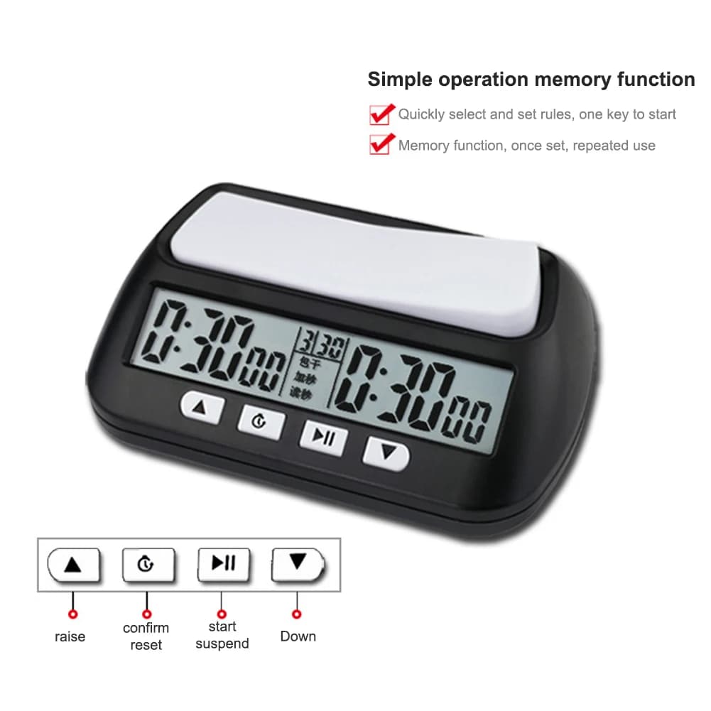 Timer Digitale per Giochi da Tavolo con Funzione Memoria e Conteggio Progressivo I-GO, Timer Conteggio Ascendente e Discendente a Batteria per Amanti degli Scacchi
