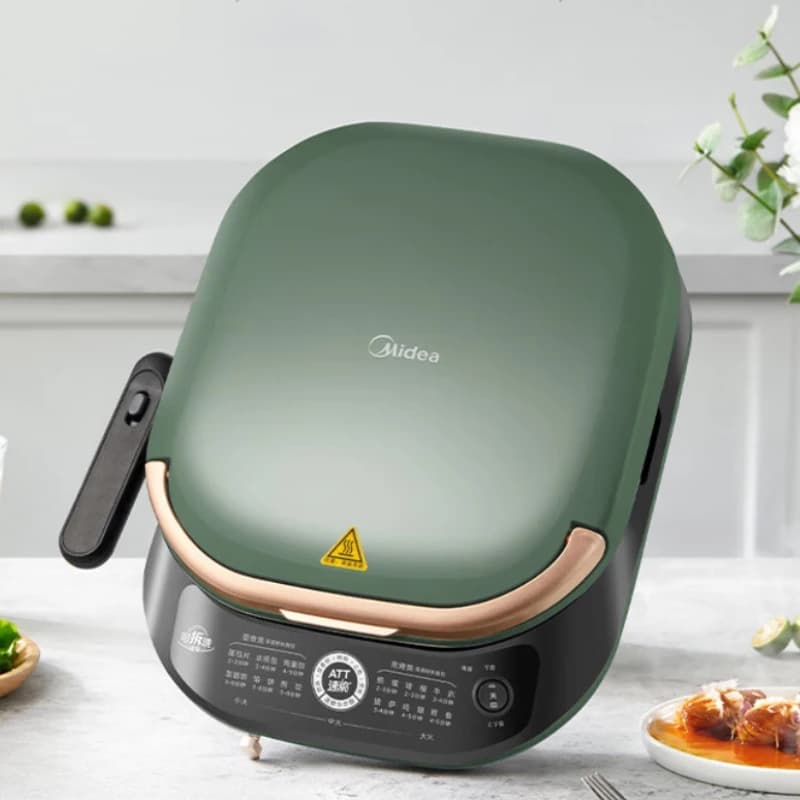 Midea Electric Griddle, Double-Sided Heating Breakfast Maker, Large and Deep Sandwich Maker with Antibacterial Baking Plate