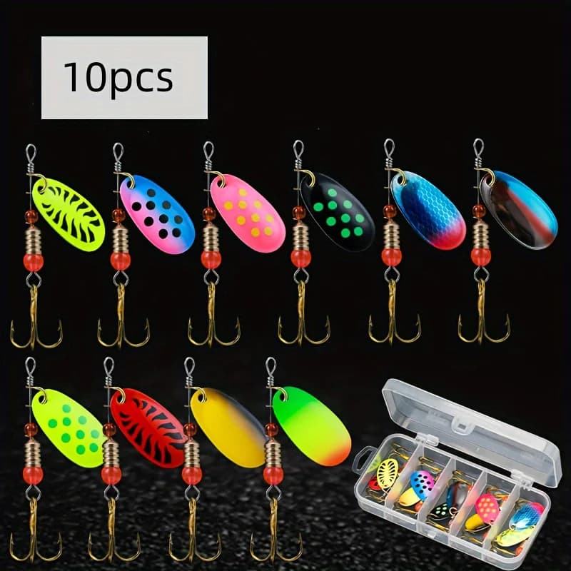 10 Pz / Spinner Canvas Fishing Recreation Water Feather Cucchiaio Richiamo Accessories Treble Hook Metal Durum Richiamo Wobblers Face