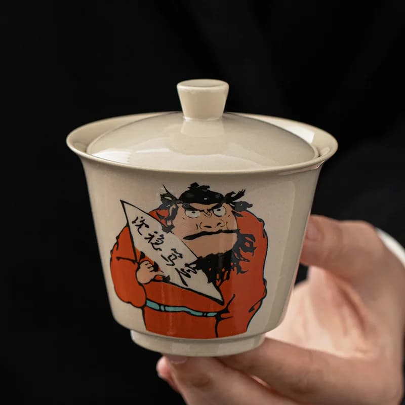 Chinese Immortal Ash Color Porcelain Gaiwan For Tea Calligraphy Tureen With Lid Teaware Kung Fu Tea Set Cup Bowls Chawan