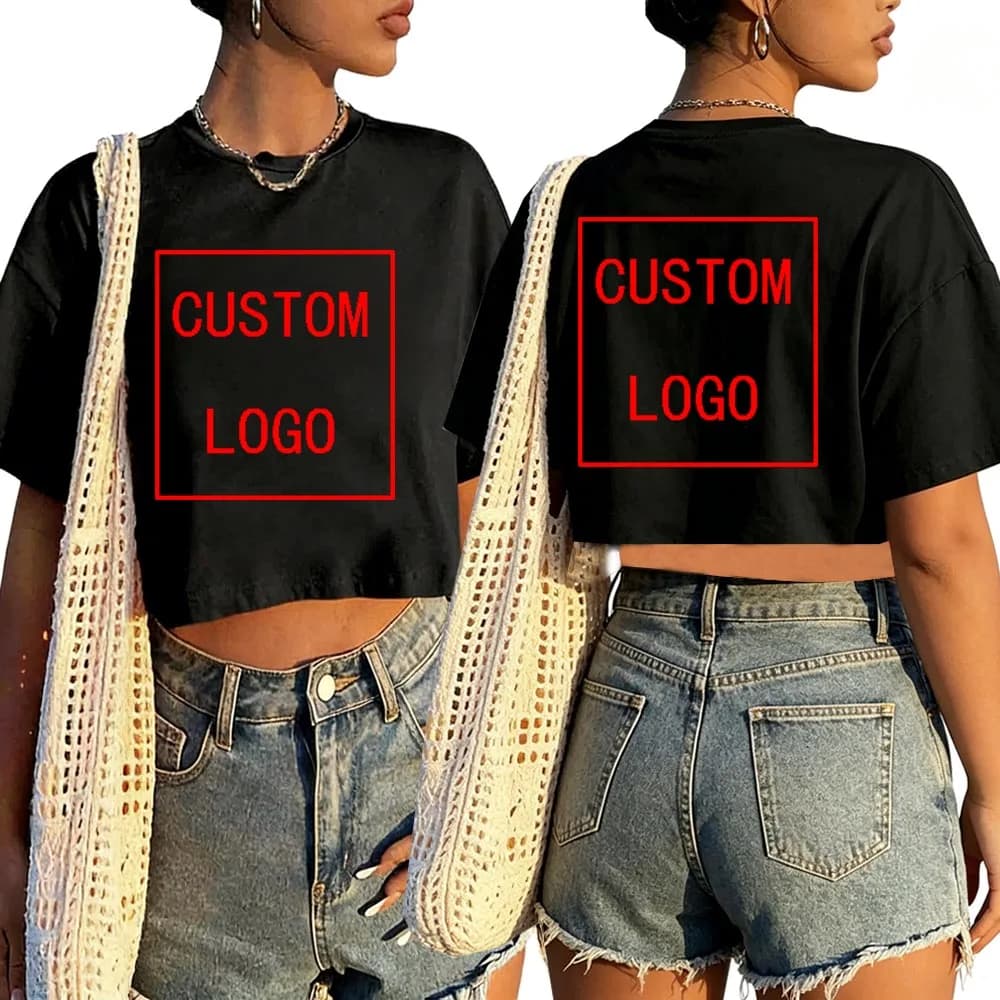 DIY Custom Your Brand LOGO Shirt Women O-Neck Short Sleeves Crop Tops T-shirt Custom Gifts