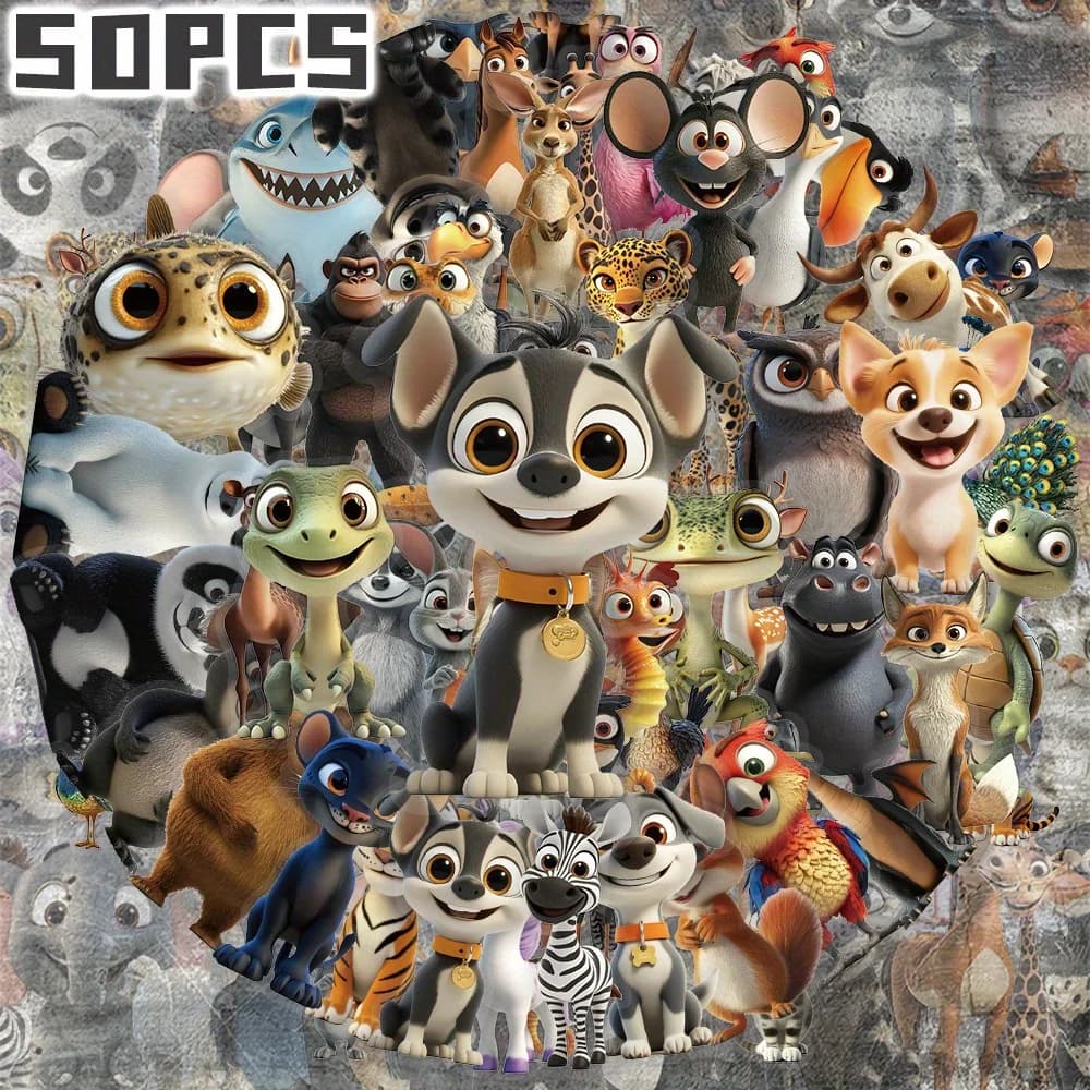 50 adorabili adesivi trasparenti a tema animali. Decorazione perfetta e unica per regali, feste, casa. Ottimo per skateboard e bagagli.
